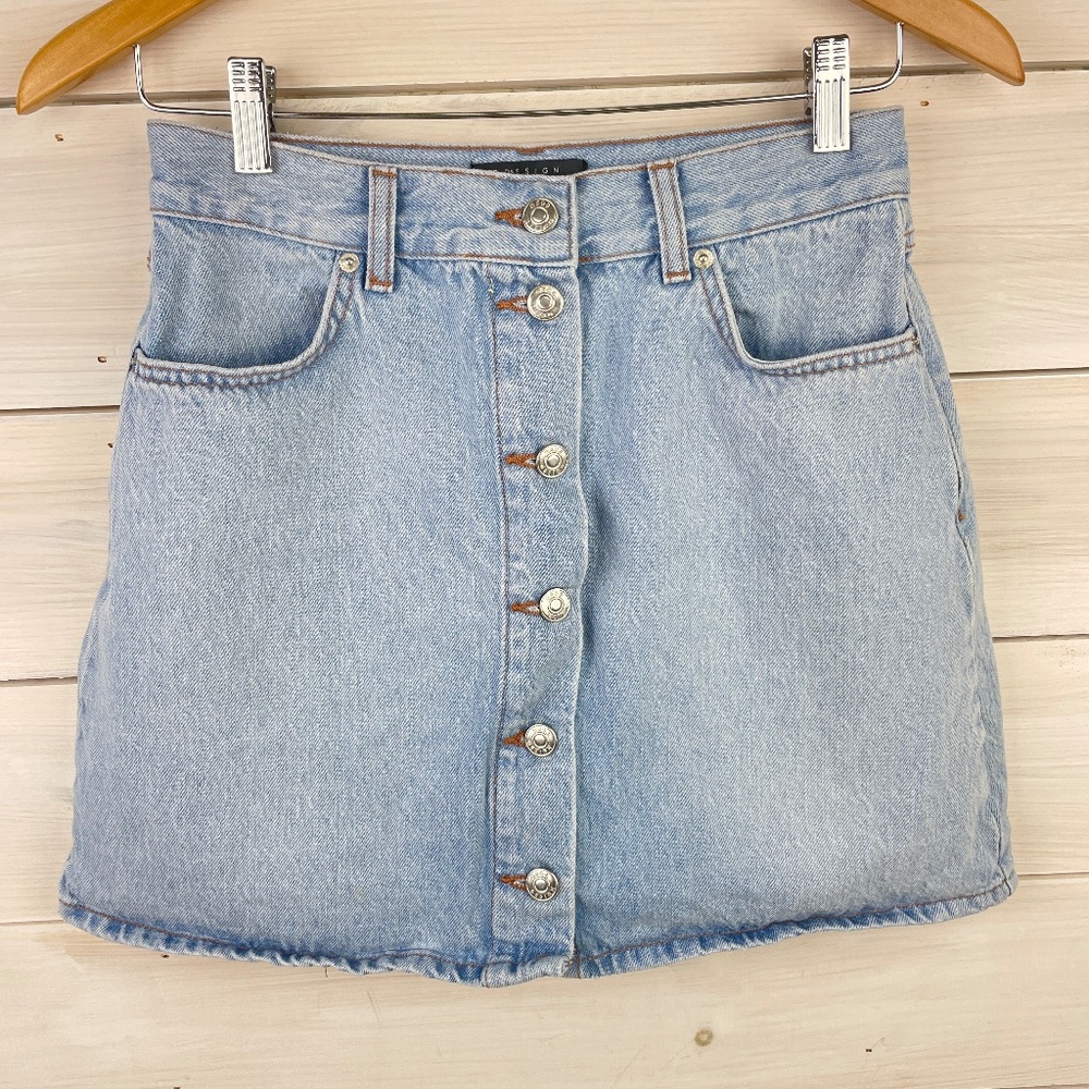 Asos Design Light Blue Denim Jean Button Front Mini Skirt - Picture 2 of 6